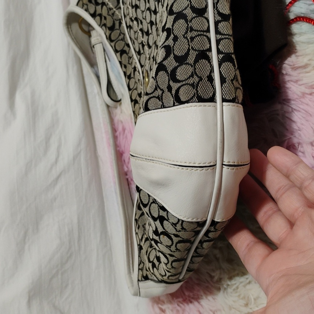 SALE! Auth Coach Signature C Ergo Denim White Leather Shoulder Bag W Dust Bag - Picture 5 of 15
